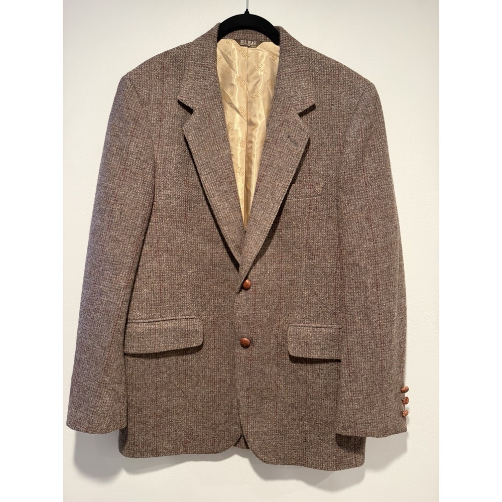 Vintage Bill Blass Sport Coat Blazer Brown Check Mens 40 Wool